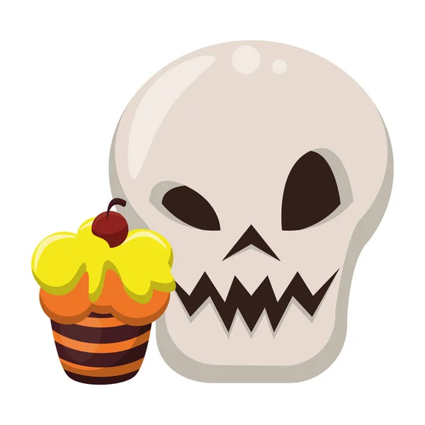 Halloween sweet cupcake with skull head — Stock Vector