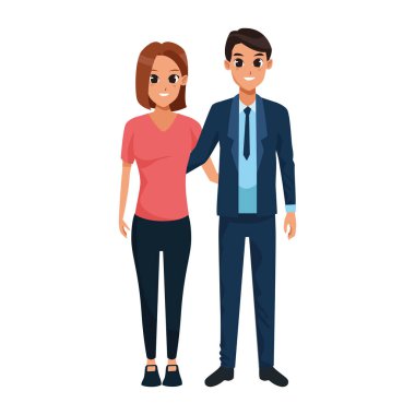 Mutlu çift çizgi film ikonu, düz tasarım