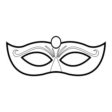 Beyaz arkaplan üzerinde Mardi Gras maskesi simgesi, siyah ve beyaz tasarım