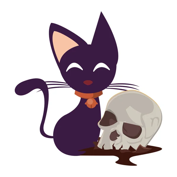 Mascota gato de Halloween con cabeza de cráneo — Archivo Imágenes Vectoriales