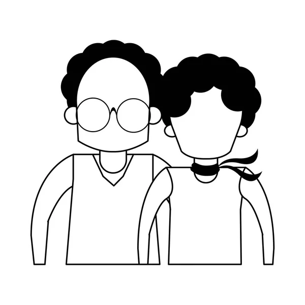 Grandparents senior old people cartoon faceless in black and white — стоковый вектор