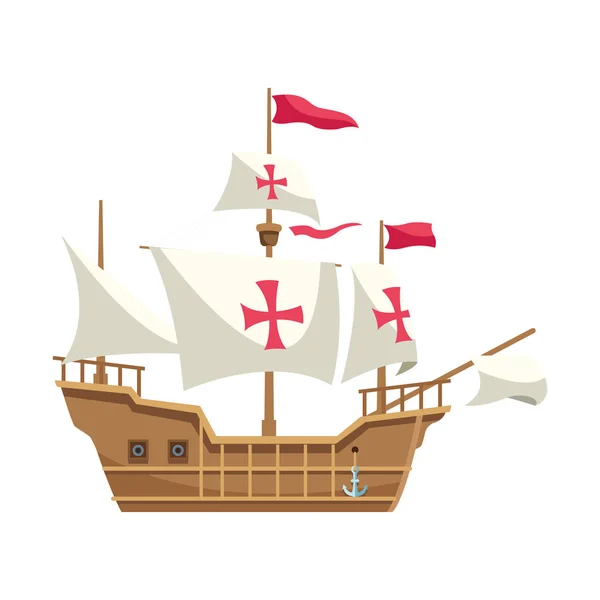 Antica icona di navigazione della nave caravella — Vettoriale Stock