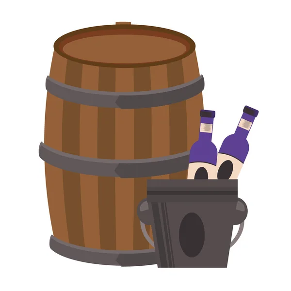 Barril de madeira do vinho e design de garrafas — Vetor de Stock