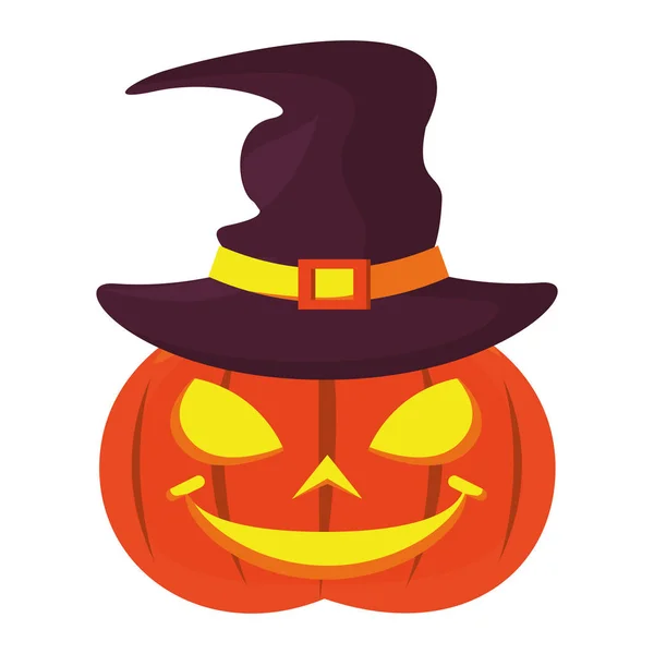 Calabaza de Halloween con sombrero de bruja — Vector de stock