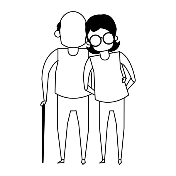 Großeltern Senioren Karikatur gesichtslos in schwarz-weiß — Stockvektor