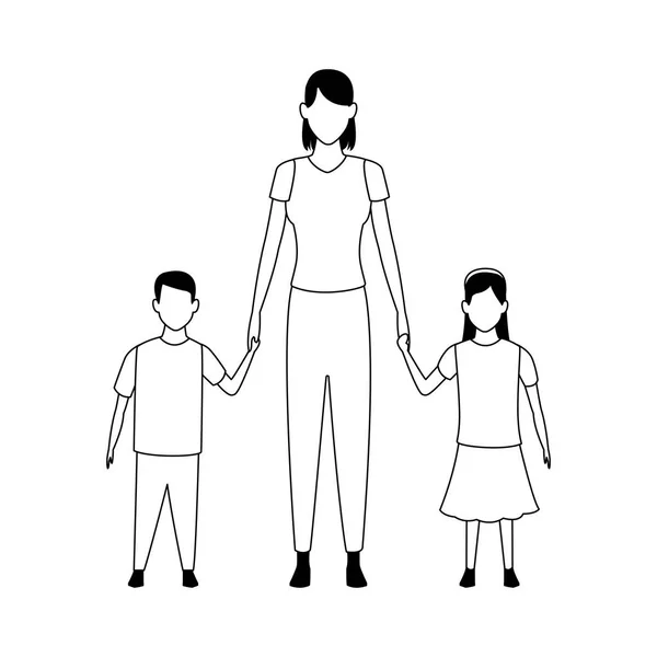 Avatar mãe com sua filha e filho —  Vetores de Stock