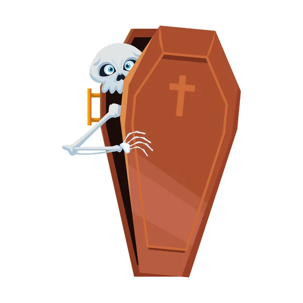 Skeleton in coffin halloween character — ストックベクタ