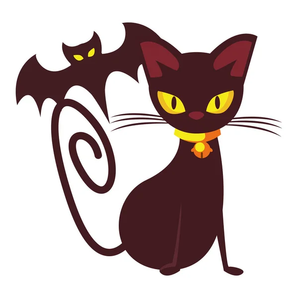 Halloween murciélago volando con gato animales — Archivo Imágenes Vectoriales