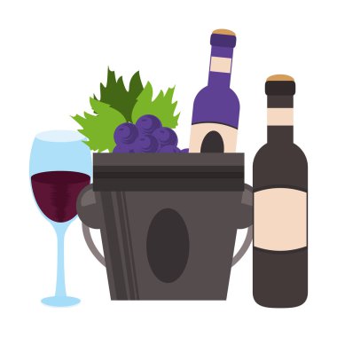 Şarap şişesi ve cam tasarımı olan buz kovası.