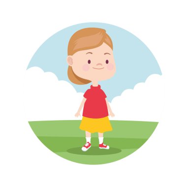 parkta oynayan küçük kız, çocuk karikatürler.