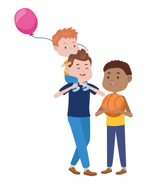 Jeune père avec fils et ballon hélium — Image vectorielle
