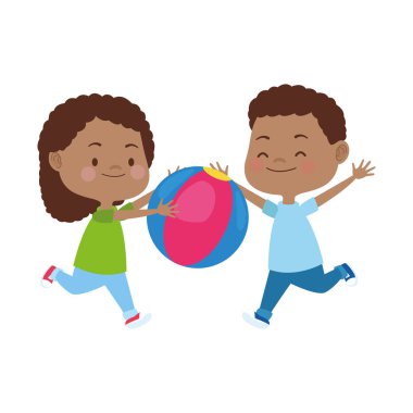 Topları olan küçük çocuklar, düz dizayn..