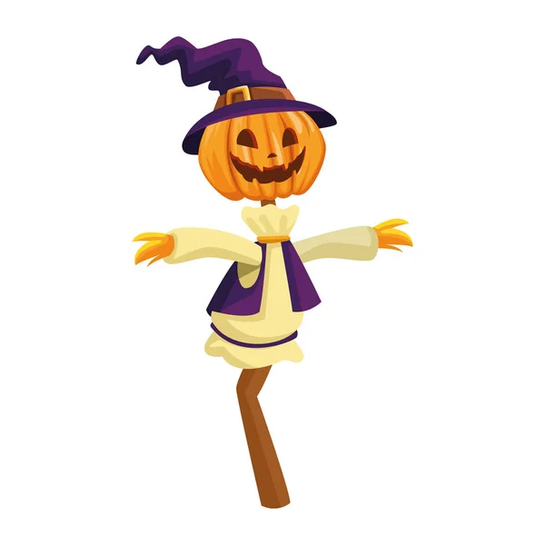 Scarecrow pumpkin with witch hat — 스톡 벡터