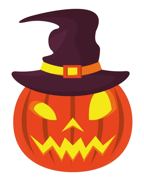 Abóbora de Halloween com chapéu de bruxa — Vetor de Stock