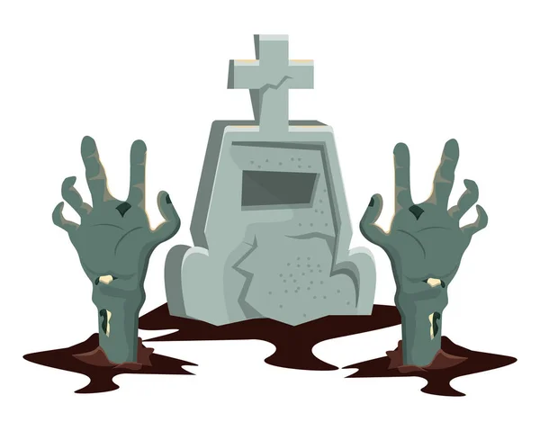 Halloween begraafplaats begraafplaats met zombie hand — Stockvector