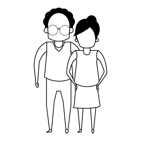 Grandparents senior old people cartoon faceless in black and white — стоковый вектор