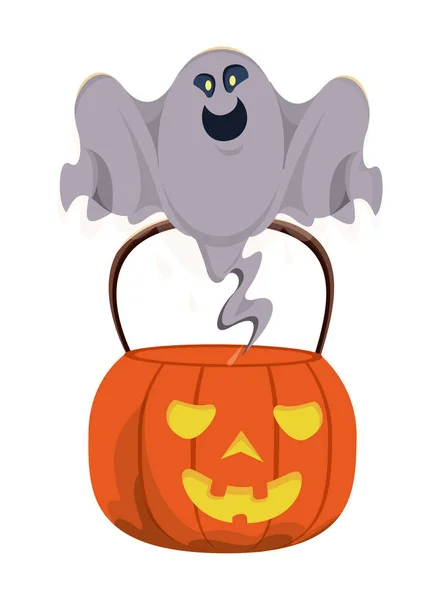 Citrouille d'Halloween avec fantôme flottant — Image vectorielle