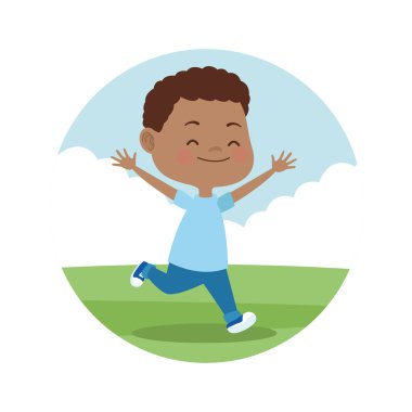 Sevimli çocuk parkta oynarken, çocuk karikatürler.