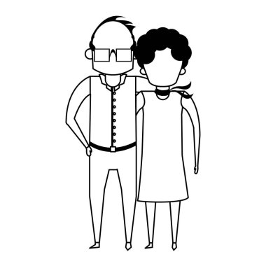 siyah ve beyaz dedesi üst düzey yaşlılar karikatür yüzsüz