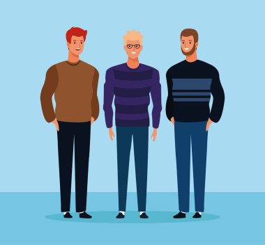 Çizgi film erkek arkadaşları ayakta, renkli tasarım