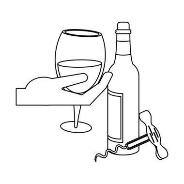 şarap şişesi ve tirbuşon çatal bıçak ikonu tasarımı