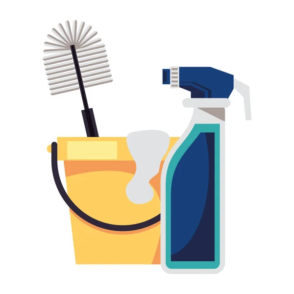 Housekepping bucket tool with splash bottle and brush — ストックベクタ