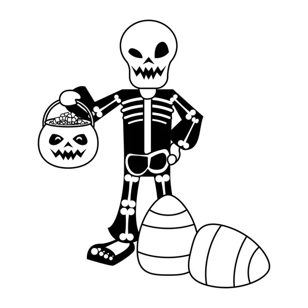 Halloween czaszki kostium ze słodkimi cukierkami — Wektor stockowy