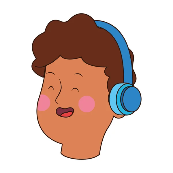 Teen boy with headphones icon, flat design — Stock Vector