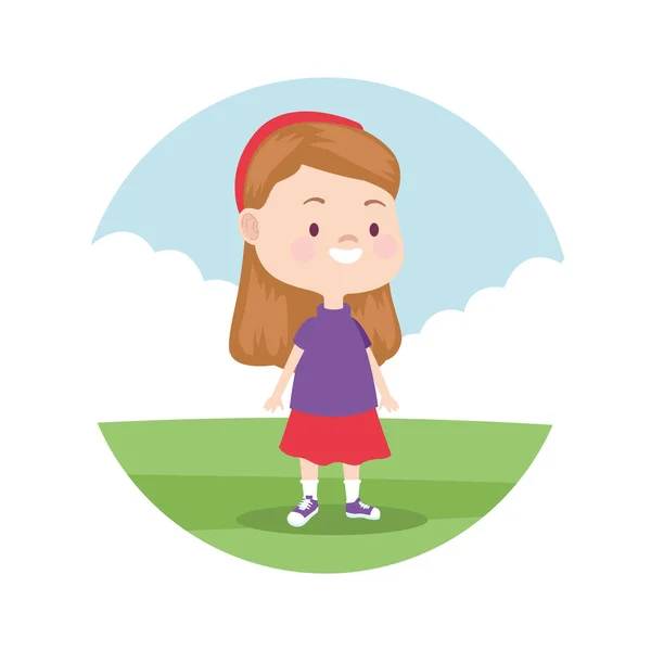 Petite fille jouant dans le parc, dessins animés pour enfants . — Image vectorielle
