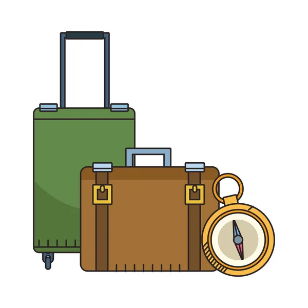 Brújula y diseño de equipaje de viaje — Vector de stock