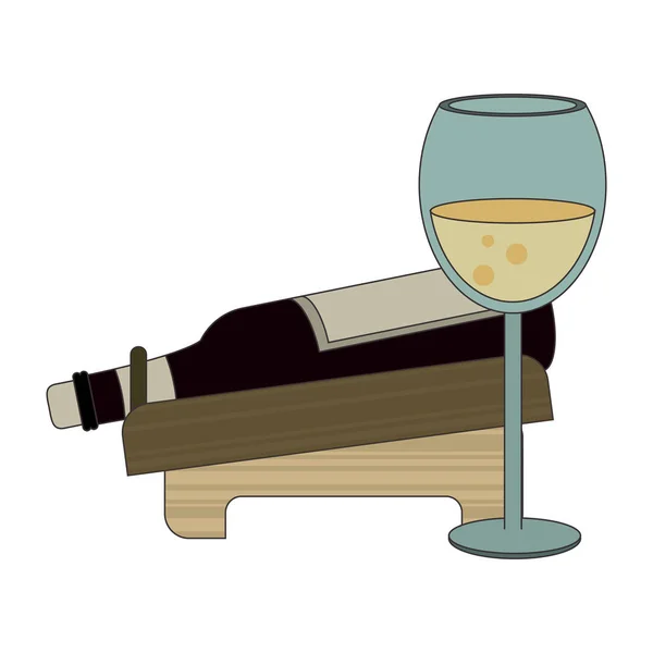 Hållare med vinflaska och glas — Stock vektor