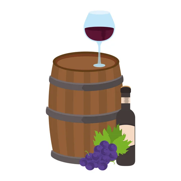 Bicchiere di vino e icona barile di legno — Vettoriale Stock