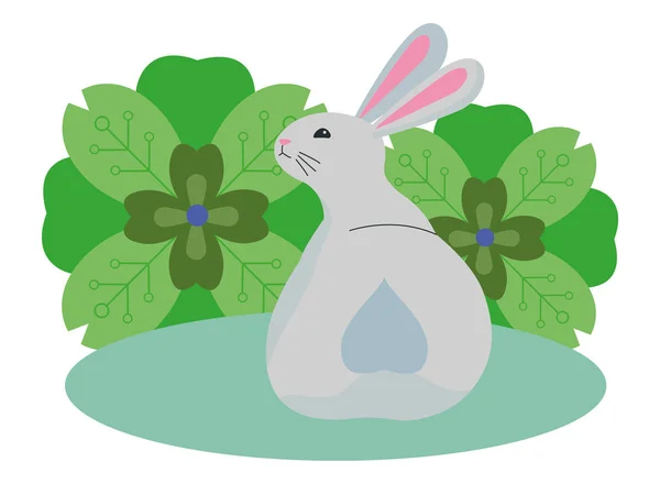 可爱的兔子和花卡通 — 图库矢量图片