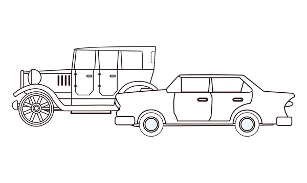 Oldtimer und Oldtimer Fahrzeuge in schwarz und weiß — Stockvektor