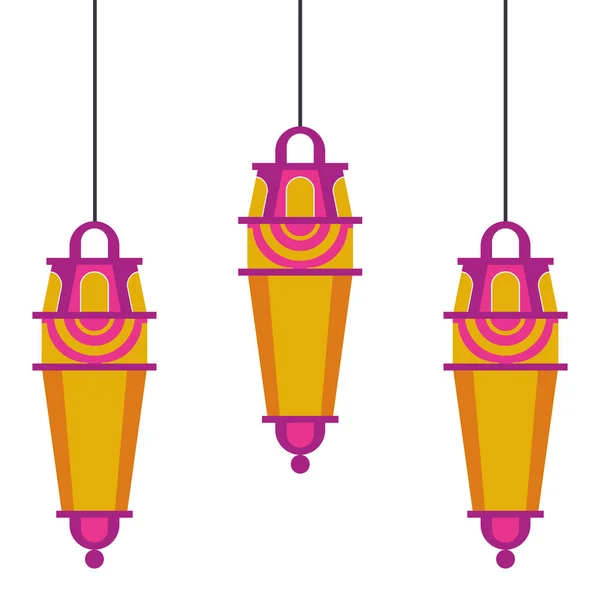 Linternas decoración festival lámparas dibujos animados — Vector de stock
