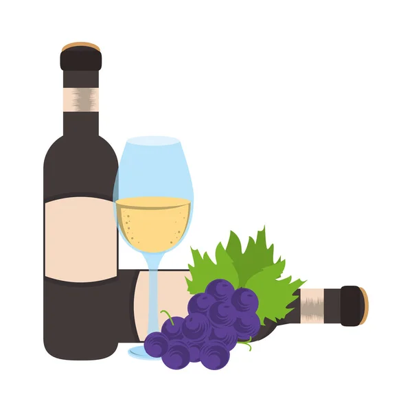 Conception de bouquet de raisins et conception de bouteille de vin — Image vectorielle