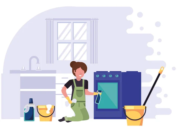 Woman worker in housekepping with equipment — Stock Vector