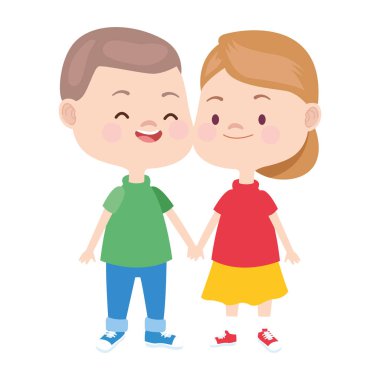 Çizgi film mutlu küçük çocuklar ayakta