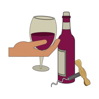 şarap şişesi ve tirbuşon çatal bıçak ikonu tasarımı