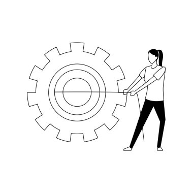 Avatar kadın vites simgesi çekiyor, düz tasarım