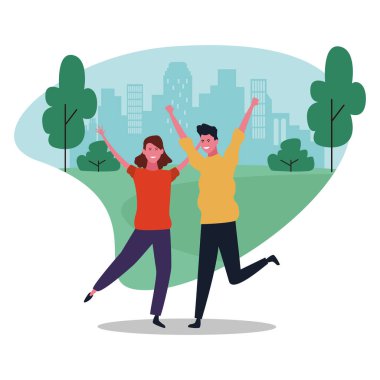 Mutlu çift, renkli düz tasarım.