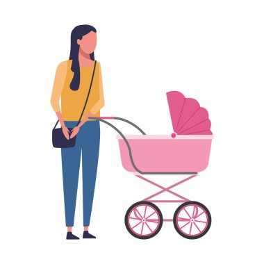 Bebek arabalı Avatar kadın, renkli tasarım.