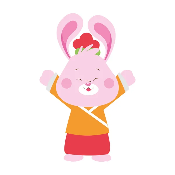 Mignon lapin avec kimono, design plat — Image vectorielle