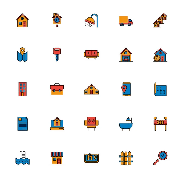 Paquet de biens immobiliers ensemble icônes — Image vectorielle