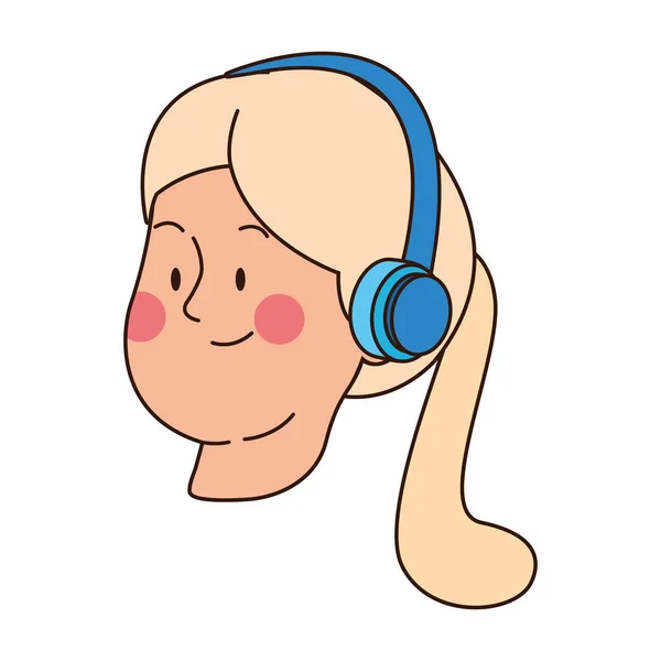 Desenho animado adolescente menina com fones de ouvido, design plano —  Vetores de Stock