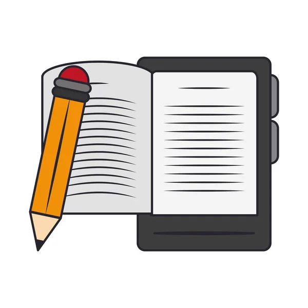 Ebook device with pencil isolated icon — 스톡 벡터