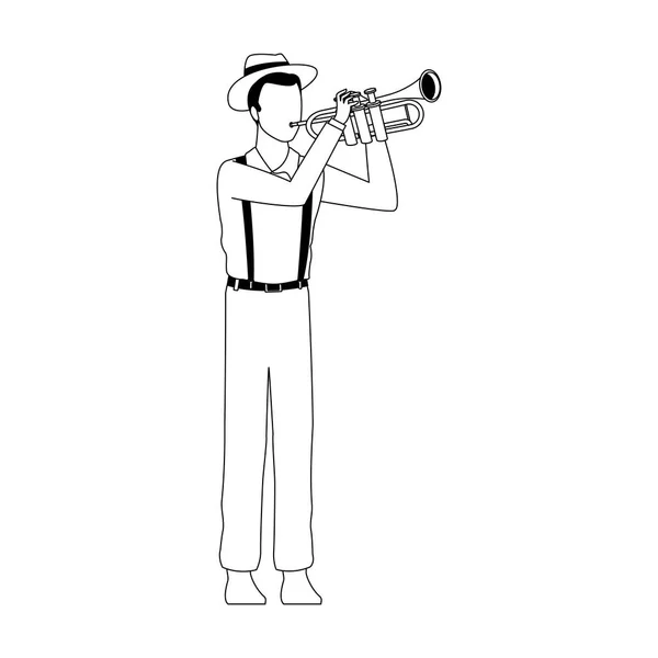 Kartonnen man speelt trompet, plat ontwerp — Stockvector