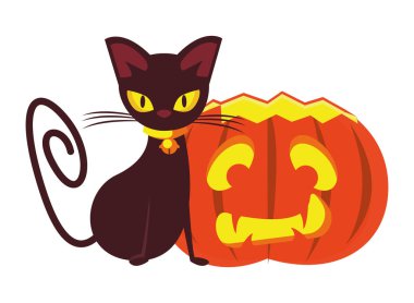 Kedi hayvanlı Cadılar Bayramı balkabağı