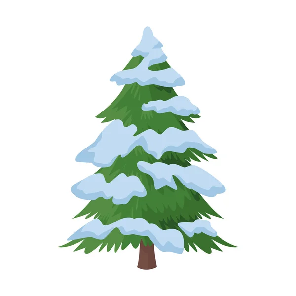 Borovice se sněhovou ikonou, barevný design — Stockový vektor