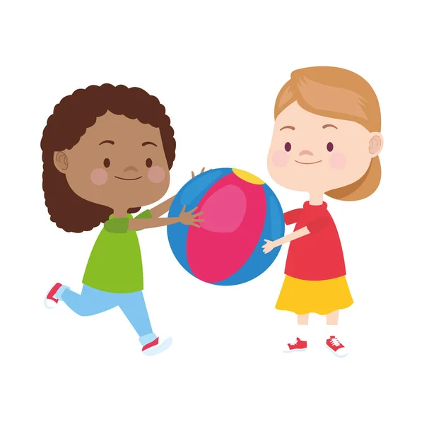 Мультяшные девушки играют с мячом, плоский дизайн — стоковый вектор